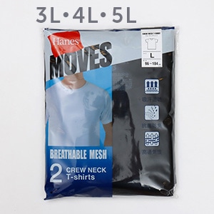 �傫���T�C�Y 2P Hanes MOVES �X�N�G�A���b�V�� �N���[�l�b�NT�V���c 26SS �w�C���Y(HM1ED701)