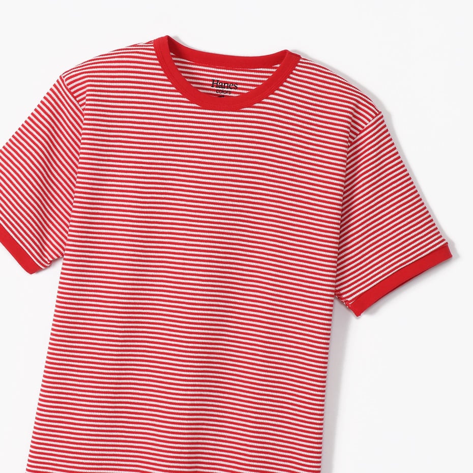 ボーダーワッフルTシャツ 20SS Hanes colors ヘインズ(HM1-R102)