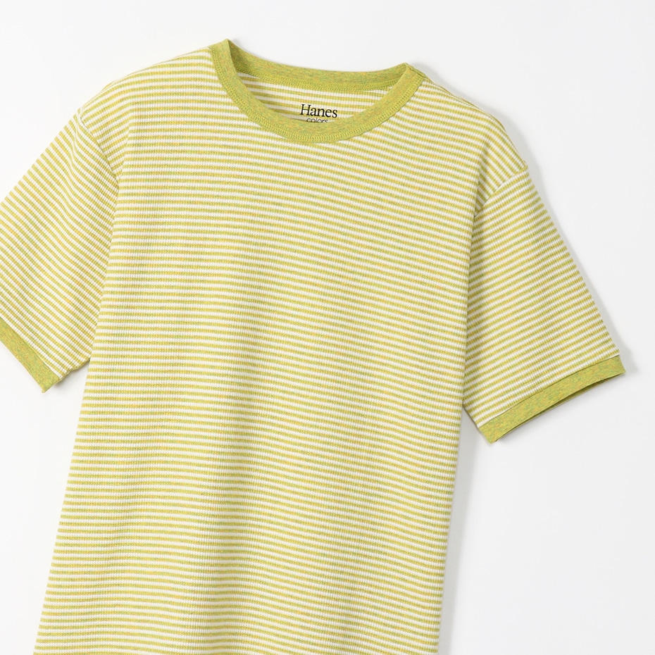 ボーダーワッフルTシャツ 20SS Hanes colors ヘインズ(HM1-R102)