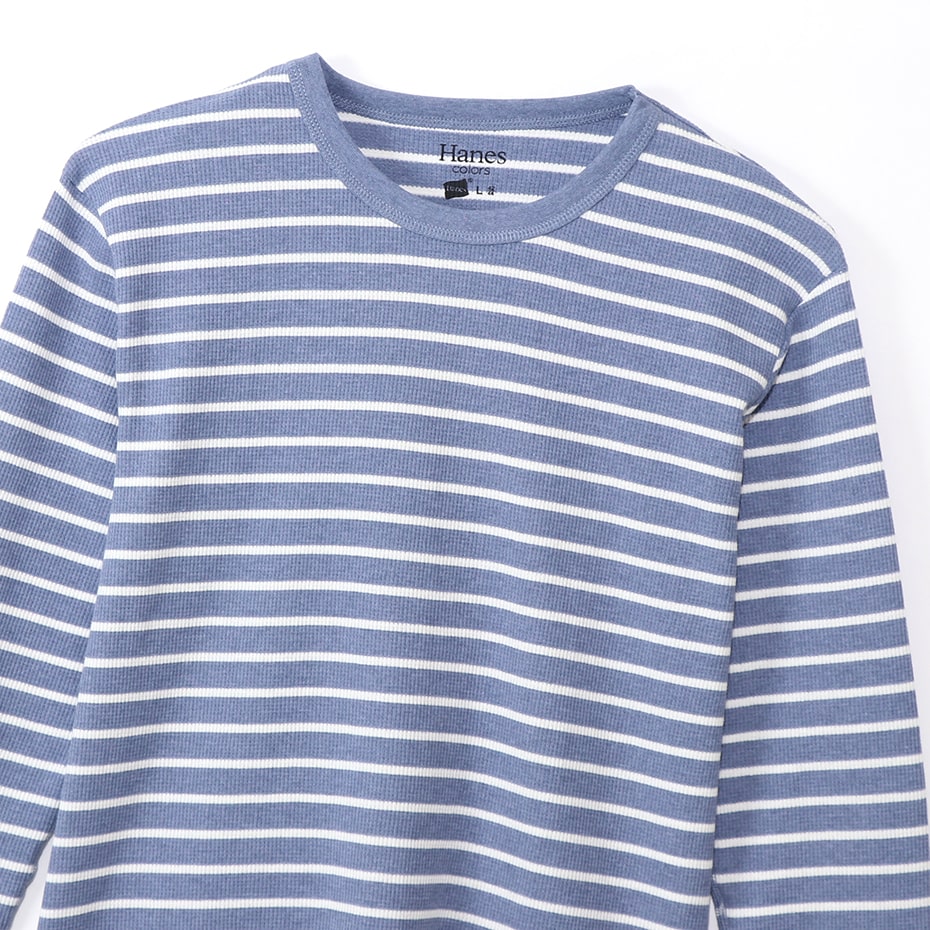 ボーダーワッフルロングスリーブ 19FW Hanes colors ヘインズ(HM4-Q102)