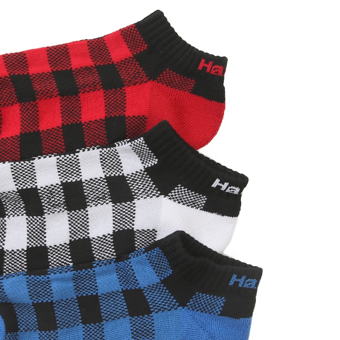 3足組 スニーカーインソックス チェック【ハーフパイル】 18SS ヘインズ(HMSCJ401)
