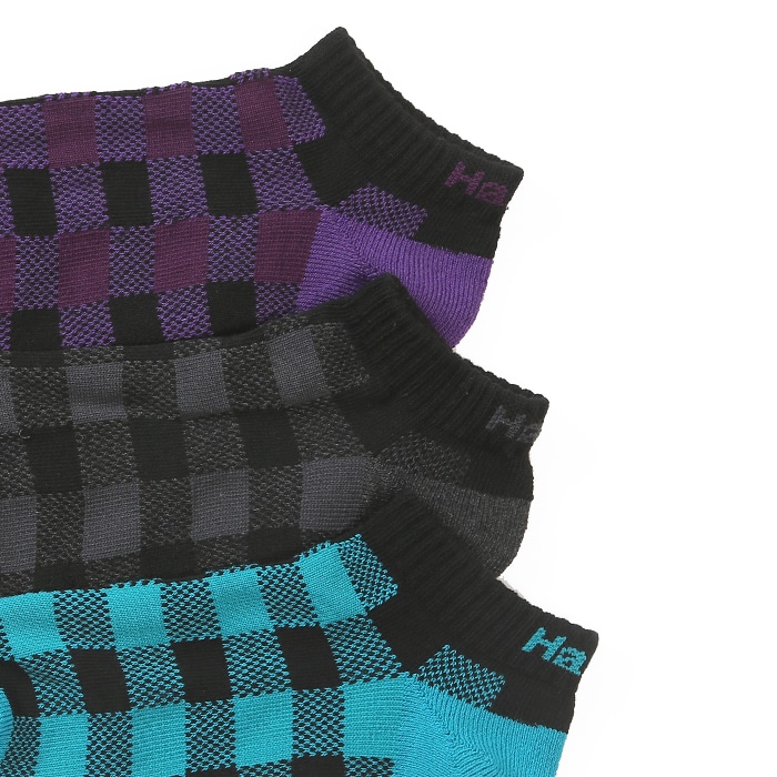 3足組 スニーカーインソックス チェック【ハーフパイル】 18FW ヘインズ(HMSCJ401)