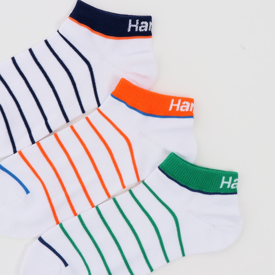3足組 ショートレングスソックス ボーダー【ノンパイル】 19SS ヘインズ(HMSCK310S)