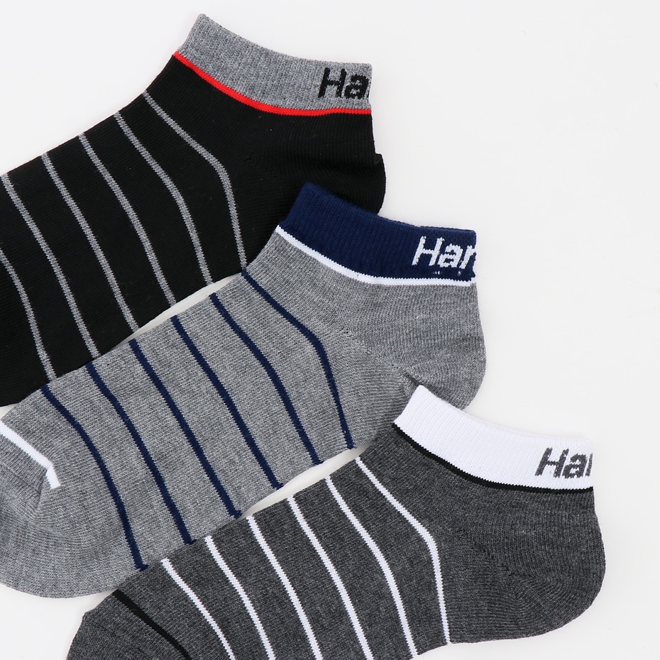 3足組 ショートレングスソックス ボーダー【ノンパイル】 18FW ヘインズ(HMSCK310S)