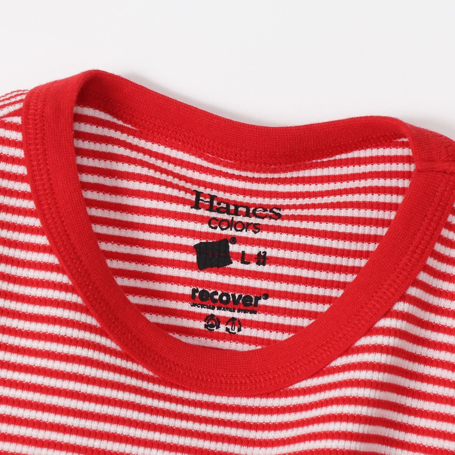 ボーダーワッフルTシャツ 20SS Hanes colors ヘインズ(HM1-R102)