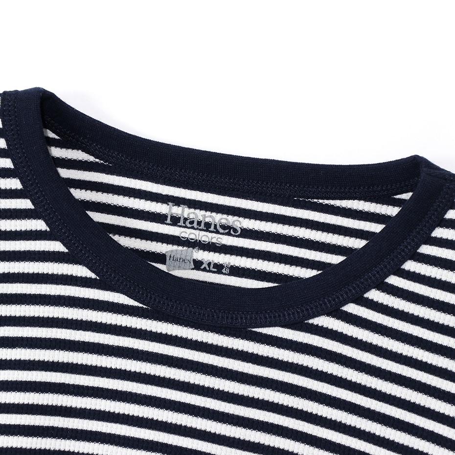 ボーダーワッフルロングスリーブ Hanes colors ヘインズ(HM4-Q102)