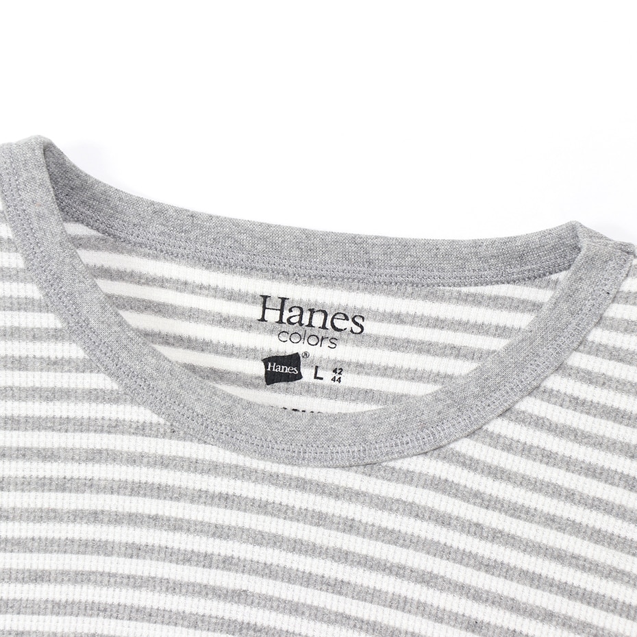 ボーダーワッフルロングスリーブ Hanes colors ヘインズ(HM4-Q102)