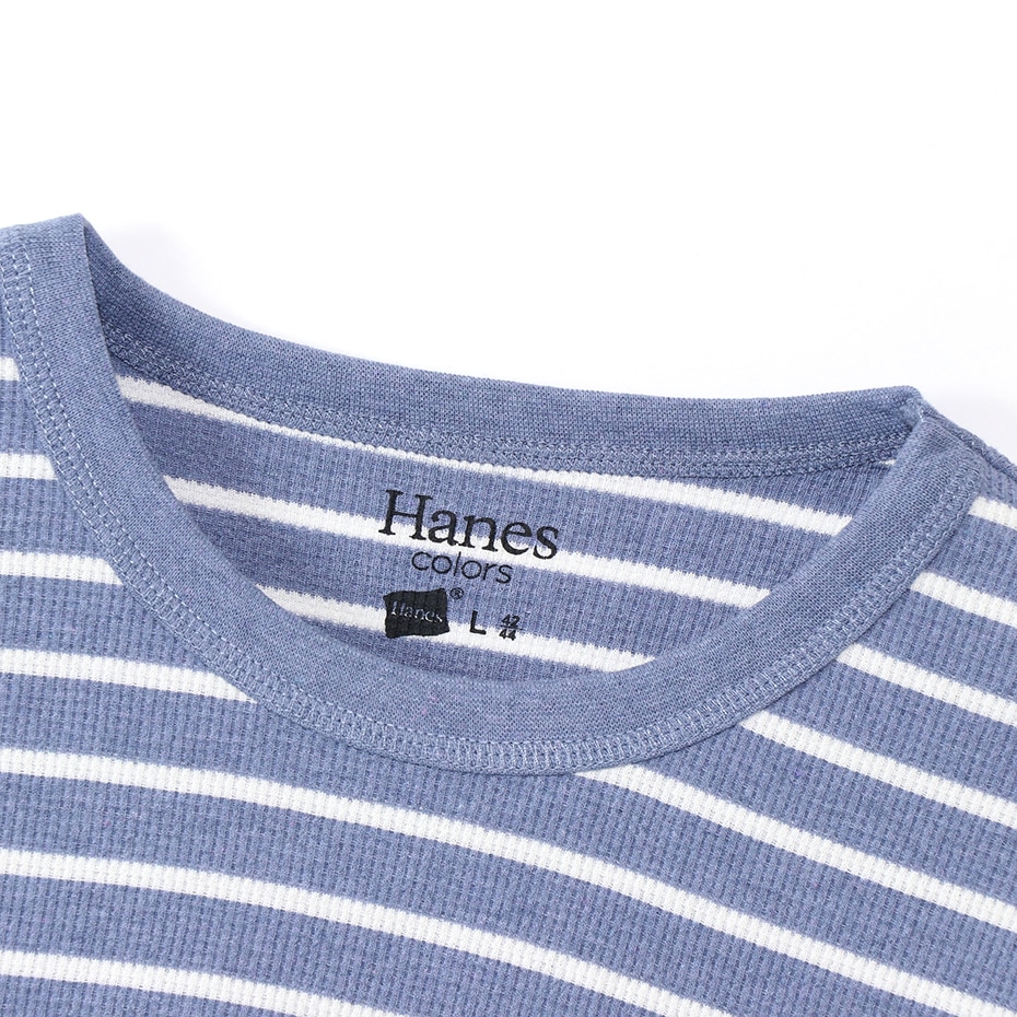 ボーダーワッフルロングスリーブ 19FW Hanes colors ヘインズ(HM4-Q102)