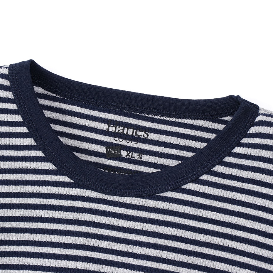 ボーダーワッフルロングスリーブ 19FW Hanes colors ヘインズ(HM4-Q102)