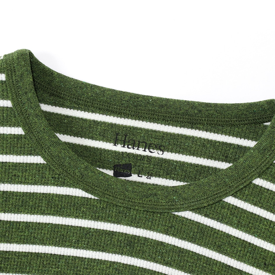 ボーダーワッフルロングスリーブ Hanes colors ヘインズ(HM4-Q102)
