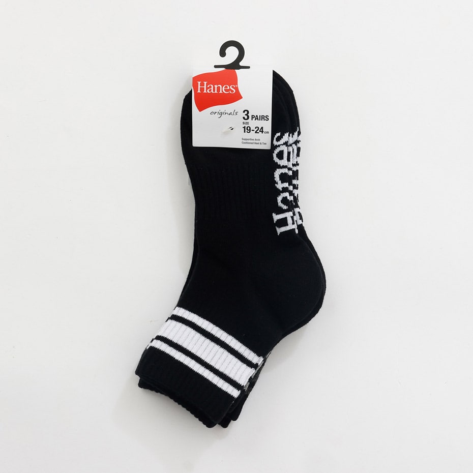 3足組 Hanes originals クォーターレングスソックス 25FW ヘインズ(HBSCC201)