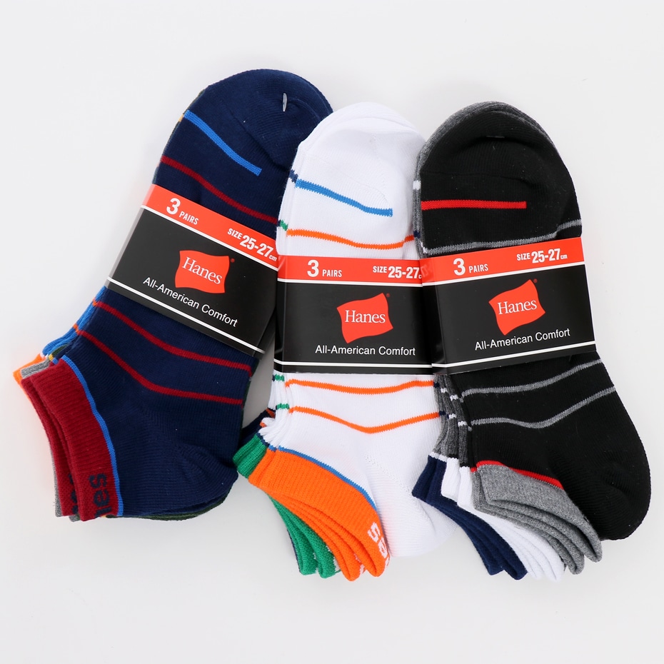 3足組 ショートレングスソックス ボーダー【ノンパイル】 18FW ヘインズ(HMSCK310S)