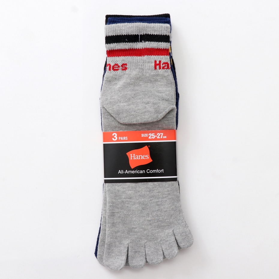 3足組 5本指ショートレングスソックス ライン【ノンパイル】 18FW ヘインズ(HMSCN203)