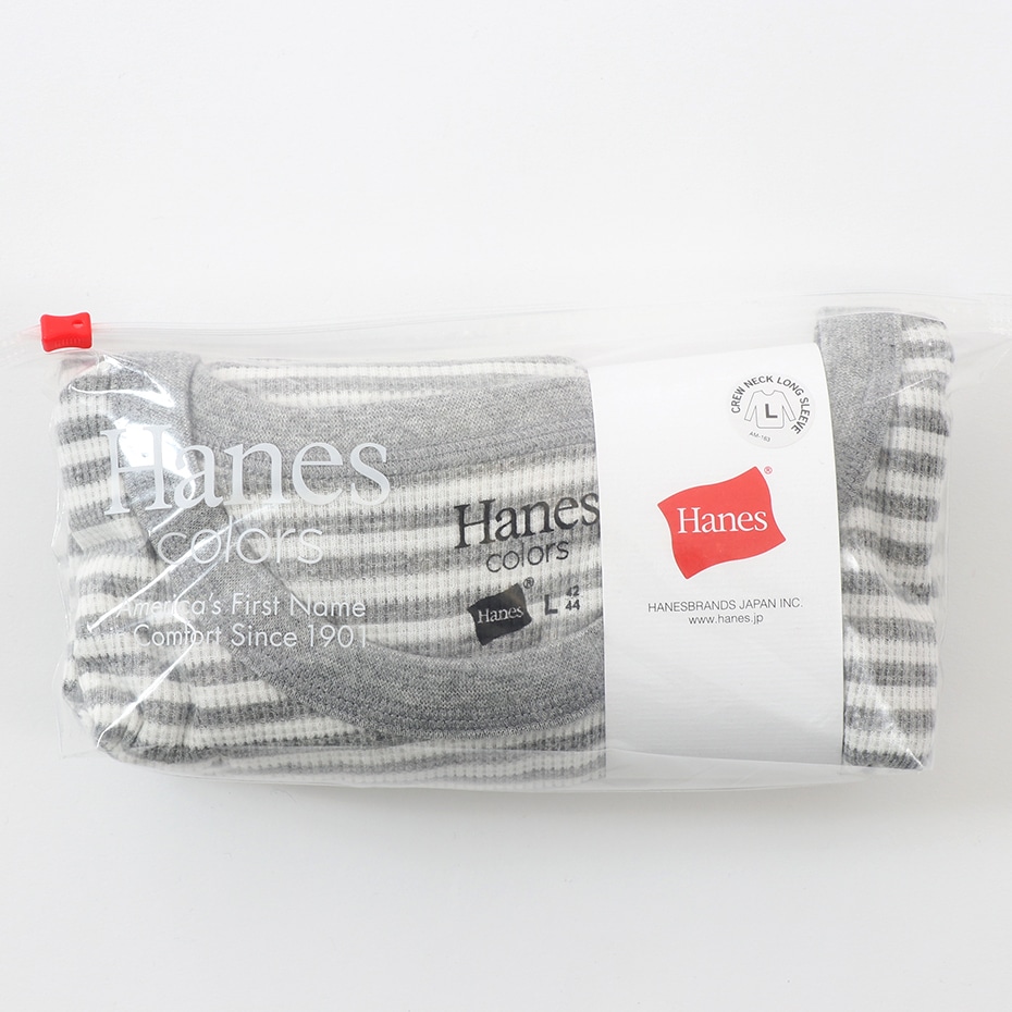 ボーダーワッフルロングスリーブ Hanes colors ヘインズ(HM4-Q102)