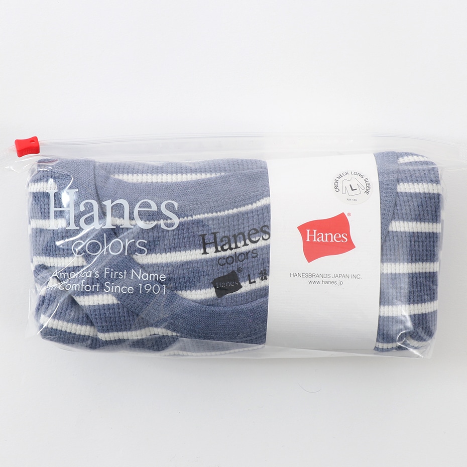 ボーダーワッフルロングスリーブ 19FW Hanes colors ヘインズ(HM4-Q102)
