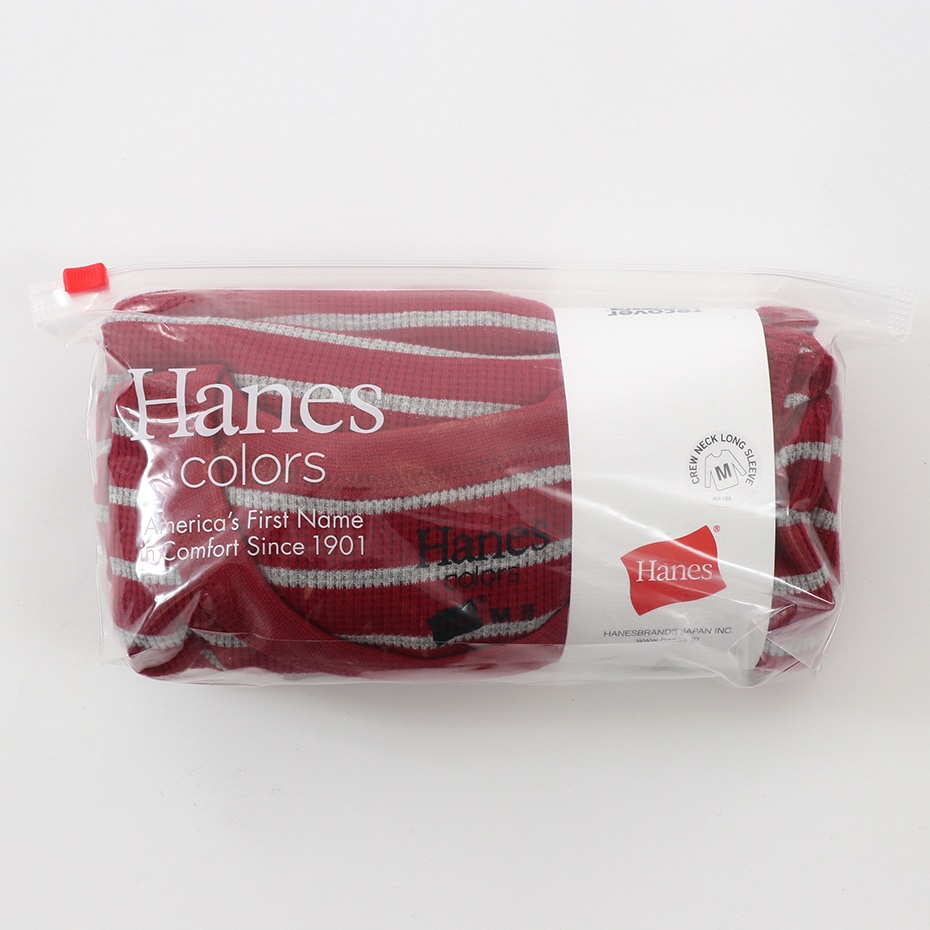 ボーダーワッフルロングスリーブ 19FW Hanes colors ヘインズ(HM4-Q102)