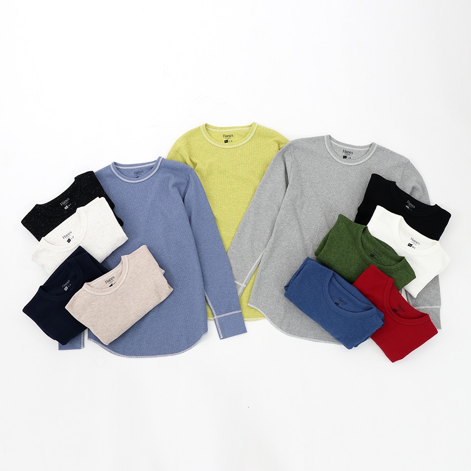 ワッフルロングスリーブ Hanes colors ヘインズ(HM4-Q101)