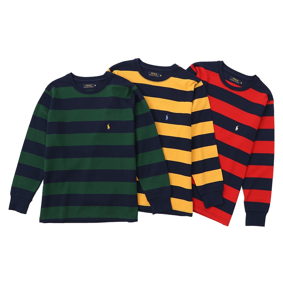 ラグビー ストライプ ロングスリーブ ワッフルTシャツ ポロ ラルフ ローレン(RM8-N302)