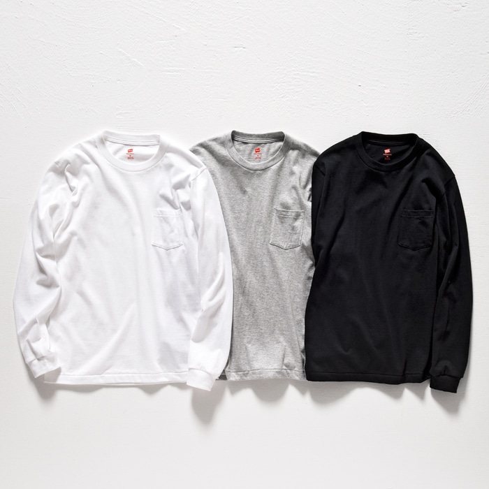 ヘインズ プレミアム クルーネックポケットロングスリーブTシャツ 18FW PREMIUM ヘインズ(HM4-L002)