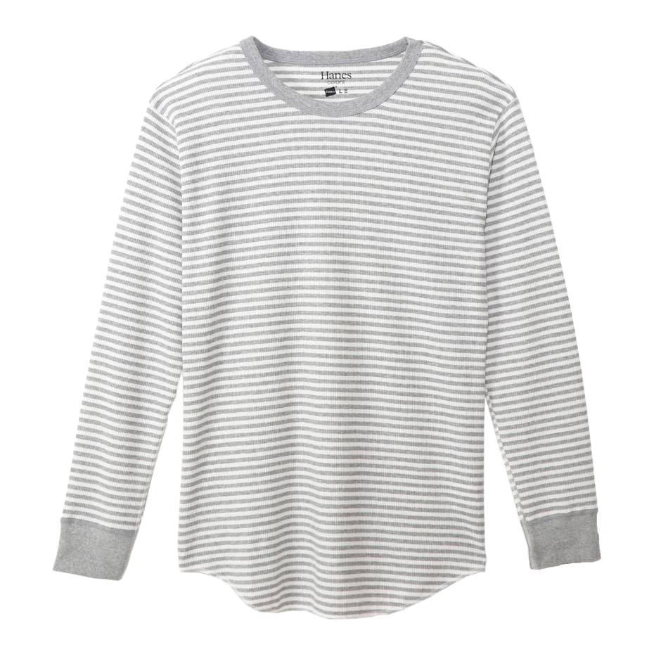 ボーダーワッフルロングスリーブ Hanes colors ヘインズ(HM4-Q102)