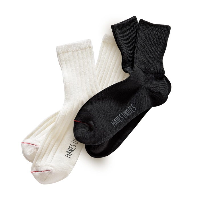 ウィメンズ 2足組 ロークルーソックス 19SS Hanes Undies ヘインズ(HWSBL101)